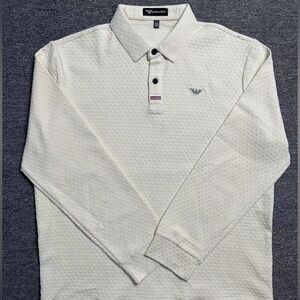 Cream Long-Sleeve Polo Shirt with Subtle Texture